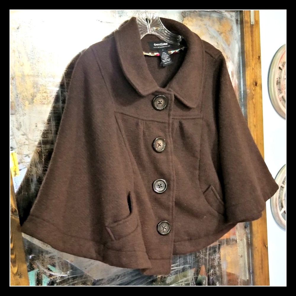Coffee Shop Brown Wool Short Cape Jacket